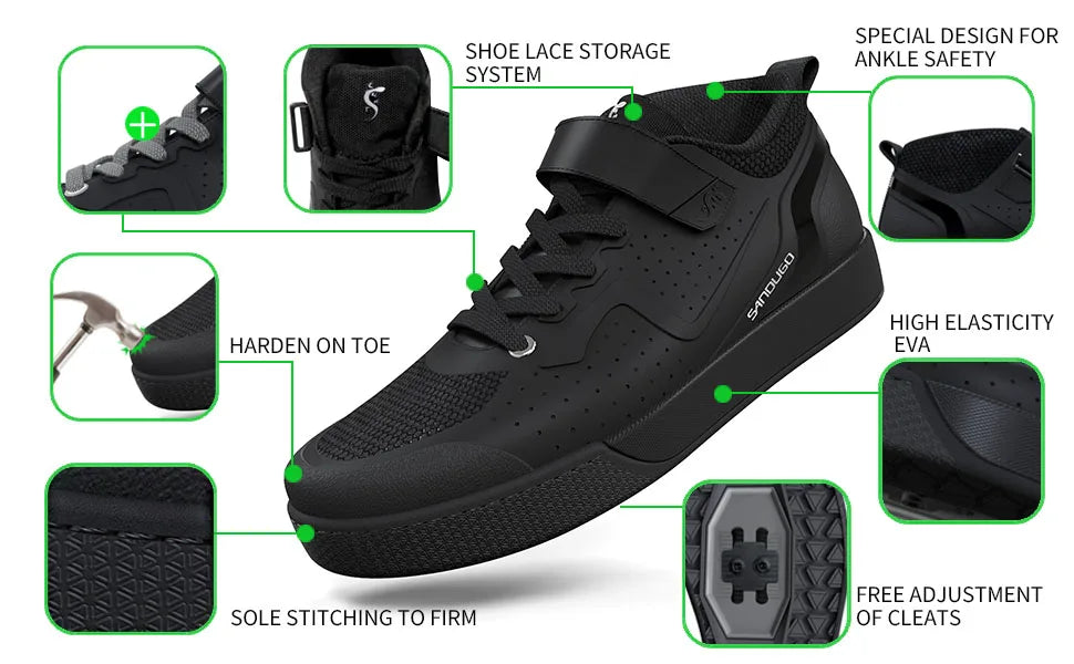 Sandugo Cycling Shoes for Men Suitable for Mountain Bike Downhill Uphill and Indoor Bicycle Compatible With SPD and Flat Pedal