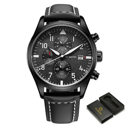OCHSTIN Mens Watches Quartz Chronograph Men Watch Pilot Sport Male Fashion Wristwatch Top Brand Luxury Leather Waterproof Clock
