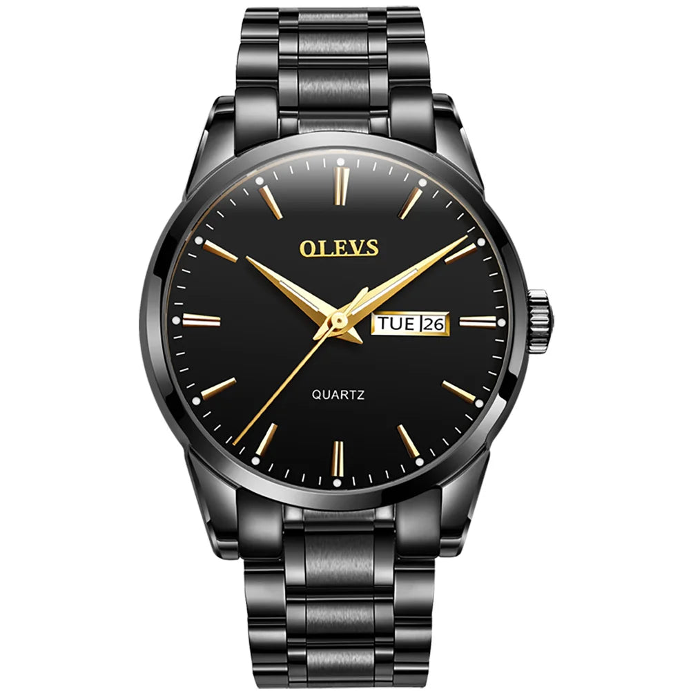 Reloj para hombre OLEVS: reloj de pulsera de cuarzo de acero inoxidable, resistente al agua, dorado, elegante y luminoso, accesorio de lujo para hombre