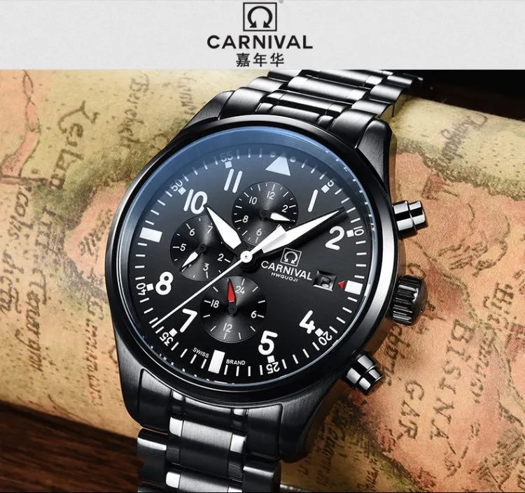 Chronograph luminous military running sport full steel men stopwatch genuine leather strap luxury brand watches sapphire reloj
