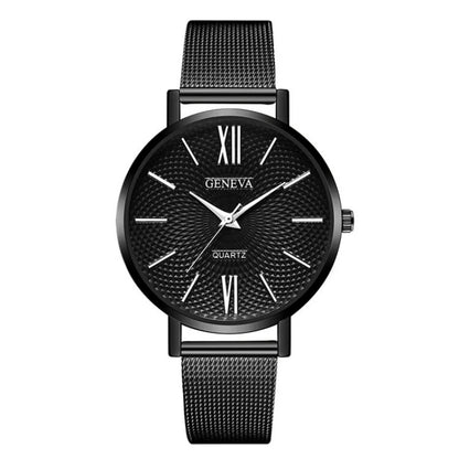 2021 New Geneva Watch Women Black Watches Stainless Steel Mesh Band Quartz Wristwatches Casual Ladies Watches Cheap Price