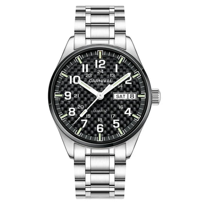 Orologio da uomo CARNIVAL Luxury Brand 8638 al quarzo, lancette luminose, impermeabile, in solido acciaio inossidabile