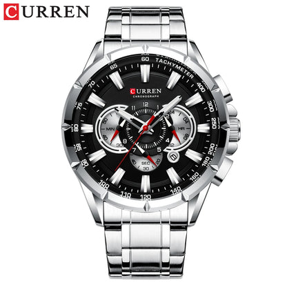 CURREN Business Herren-Armbanduhr, Luxusmarke, Edelstahl-Armbanduhr, Chronograph, Army Military Quarzuhren