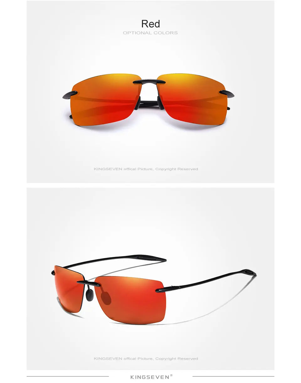 KINGSEVEN TR90 Ochelari de soare fără ramă pentru bărbați Ochelari de soare ultralegeri, pătrați, fără ramă, pentru femei, de marcă, cu lentile oglindă
