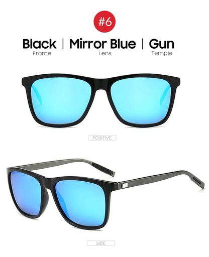 VIVIBEE Ochelari de soare polarizați de lux, pătrați, pentru bărbați, cu lentile oglindă albastre, clasici, unisex, la modă, pentru femei