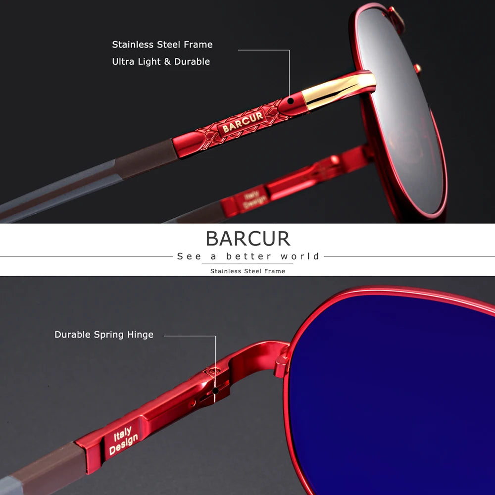 Ochelari de soare vintage din aluminiu BARCUR pentru bărbați, cu strat polarizat, ochelari de soare clasici pentru femei, accesorii de conducere pentru bărbați, ochelari