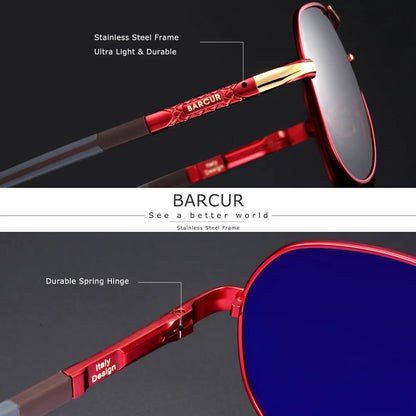 Ochelari de soare vintage din aluminiu BARCUR pentru bărbați, cu strat polarizat, ochelari de soare clasici pentru femei, accesorii de conducere pentru bărbați, ochelari