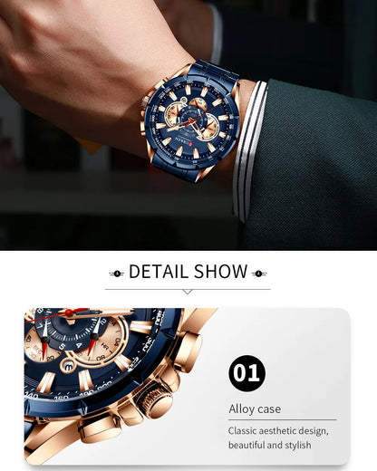 CURREN Business Herren-Armbanduhr, Luxusmarke, Edelstahl-Armbanduhr, Chronograph, Army Military Quarzuhren