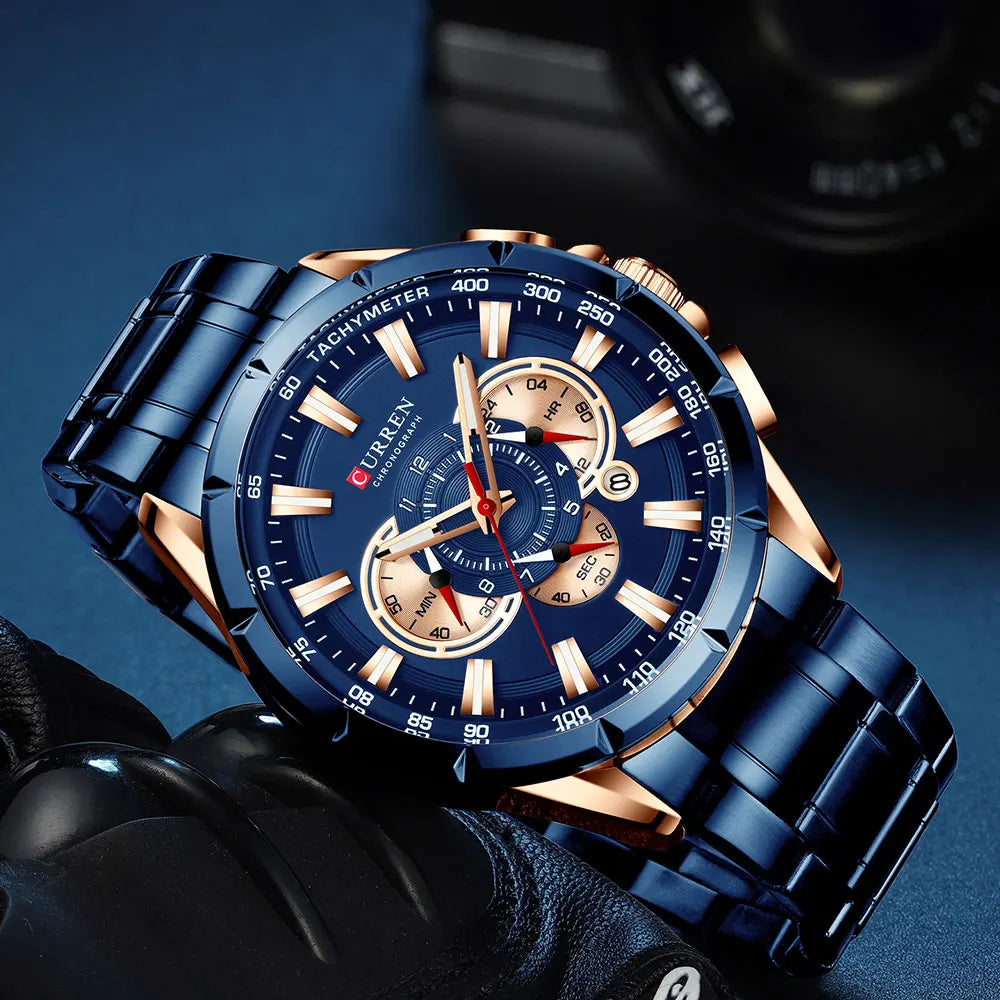 CURREN Business Herren-Armbanduhr, Luxusmarke, Edelstahl-Armbanduhr, Chronograph, Army Military Quarzuhren