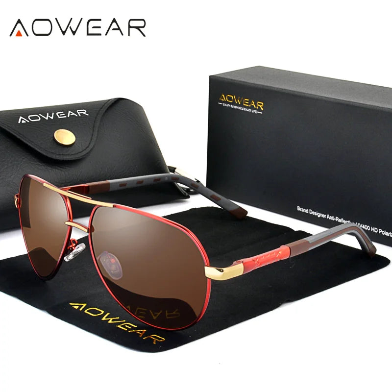 AOWEAR Ochelari de soare polarizați pentru aviație pentru bărbați, din aluminiu, pentru șofat, ochelari de soare pentru bărbați, de marcă, de designer, accesorii retro pentru ochelari, gafas