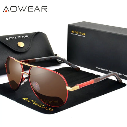AOWEAR Ochelari de soare polarizați pentru aviație pentru bărbați, din aluminiu, pentru șofat, ochelari de soare pentru bărbați, de marcă, de designer, accesorii retro pentru ochelari, gafas