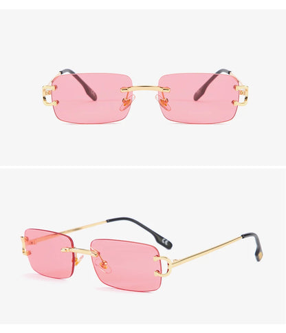 Ochelari de soare retro Kachawoo, dreptunghiulari, fără ramă, pentru bărbați și femei, UV400, mici, la modă, albastru, roz, auriu, metalici, cadouri de ziua de naștere