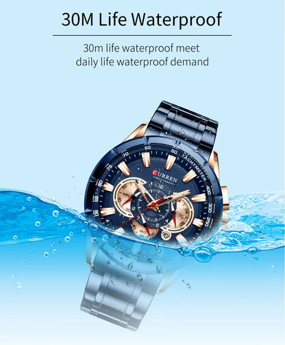 CURREN Business Herren-Armbanduhr, Luxusmarke, Edelstahl-Armbanduhr, Chronograph, Army Military Quarzuhren