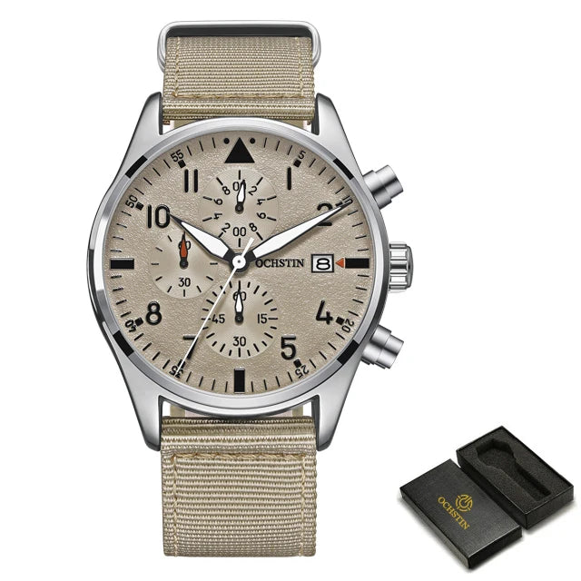 OCHSTIN Mens Watches Quartz Chronograph Men Watch Pilot Sport Male Fashion Wristwatch Top Brand Luxury Leather Waterproof Clock