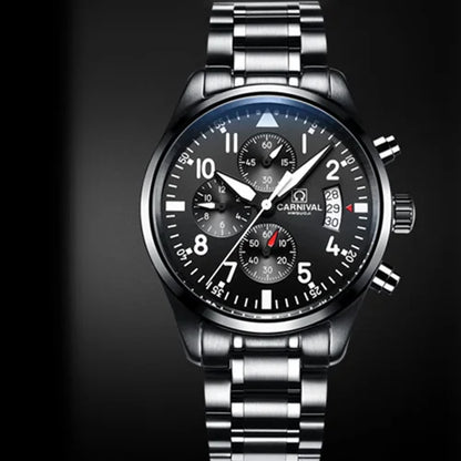 Chronograph luminous military running sport full steel men stopwatch genuine leather strap luxury brand watches sapphire reloj