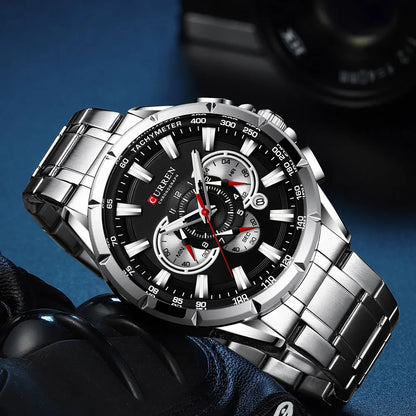 CURREN Business Herren-Armbanduhr, Luxusmarke, Edelstahl-Armbanduhr, Chronograph, Army Military Quarzuhren