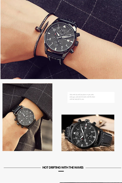 OCHSTIN Mens Watches Quartz Chronograph Men Watch Pilot Sport Male Fashion Wristwatch Top Brand Luxury Leather Waterproof Clock