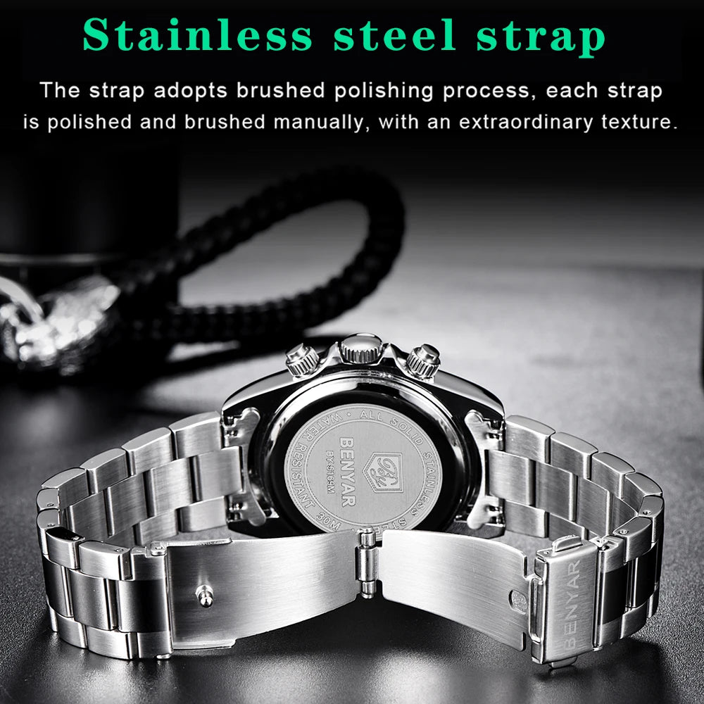 Relojes Hombre 2026 BENYAR New  Watches Men Luxury Brand Chronograph Male Sport Watches Waterproof Stainless Steel Quartz  Watch