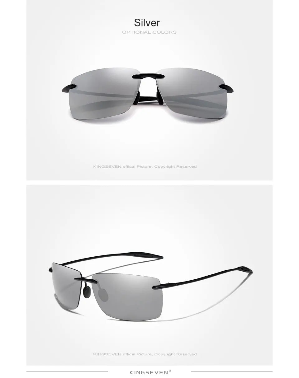 KINGSEVEN TR90 Ochelari de soare fără ramă pentru bărbați Ochelari de soare ultralegeri, pătrați, fără ramă, pentru femei, de marcă, cu lentile oglindă