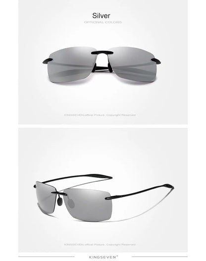 KINGSEVEN TR90 Ochelari de soare fără ramă pentru bărbați Ochelari de soare ultralegeri, pătrați, fără ramă, pentru femei, de marcă, cu lentile oglindă
