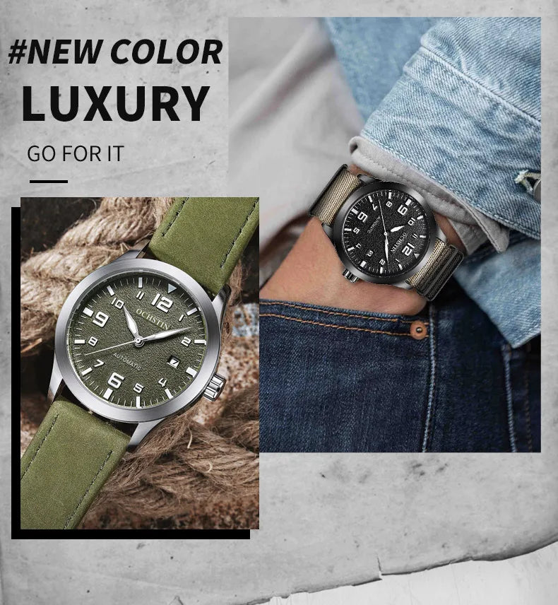 OCHSTIN Men Automatic Mechanical Watch Luxury Casual Dress Military Outdoor Sports Army Mens Wristwatches Waterproof Male Clock