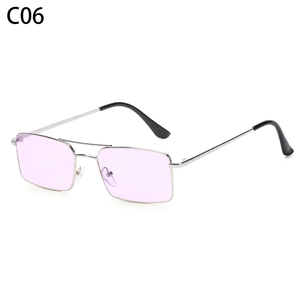 1 buc. Ochelari de soare mici, dreptunghiulari, fără ramă, la modă, pentru femei și bărbați, din aliaj metalic, cu lentile de sticlă, stil de călătorie, protecție UV400