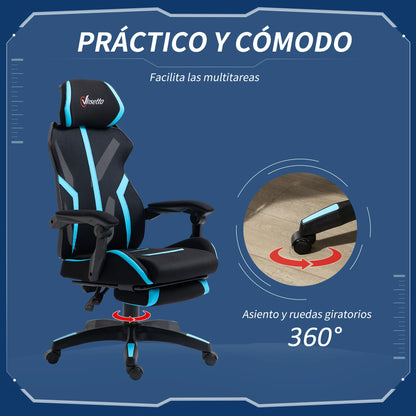 Vinsetto Retractable Height Adjustable Blue Footrest Retractable Gaming Chair