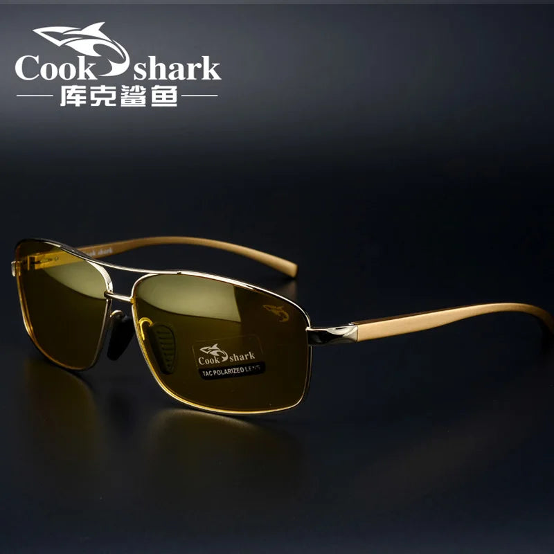 Cook Shark Ochelari de soare cu schimbare de culoare, model nou, pentru bărbați, cu polarizare Tidal, oglindă pentru șofer, ochelari de conducere cu vedere nocturnă