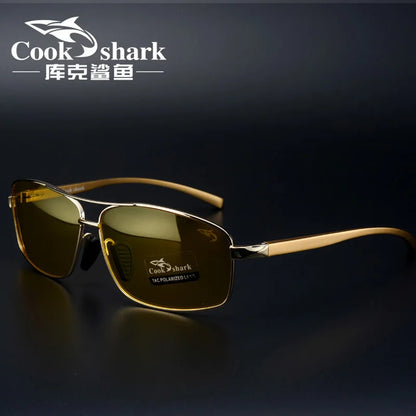 Cook Shark Ochelari de soare cu schimbare de culoare, model nou, pentru bărbați, cu polarizare Tidal, oglindă pentru șofer, ochelari de conducere cu vedere nocturnă