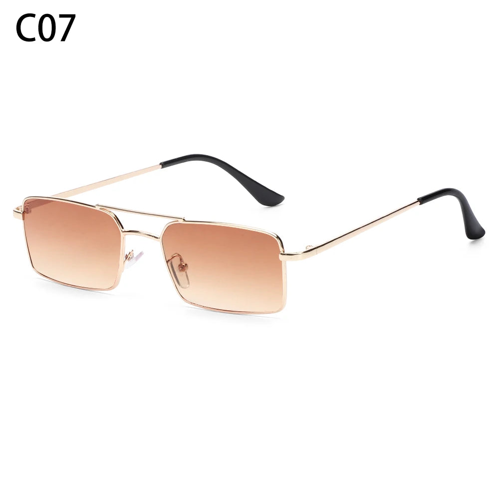 1 buc. Ochelari de soare mici, dreptunghiulari, fără ramă, la modă, pentru femei și bărbați, din aliaj metalic, cu lentile de sticlă, stil de călătorie, protecție UV400