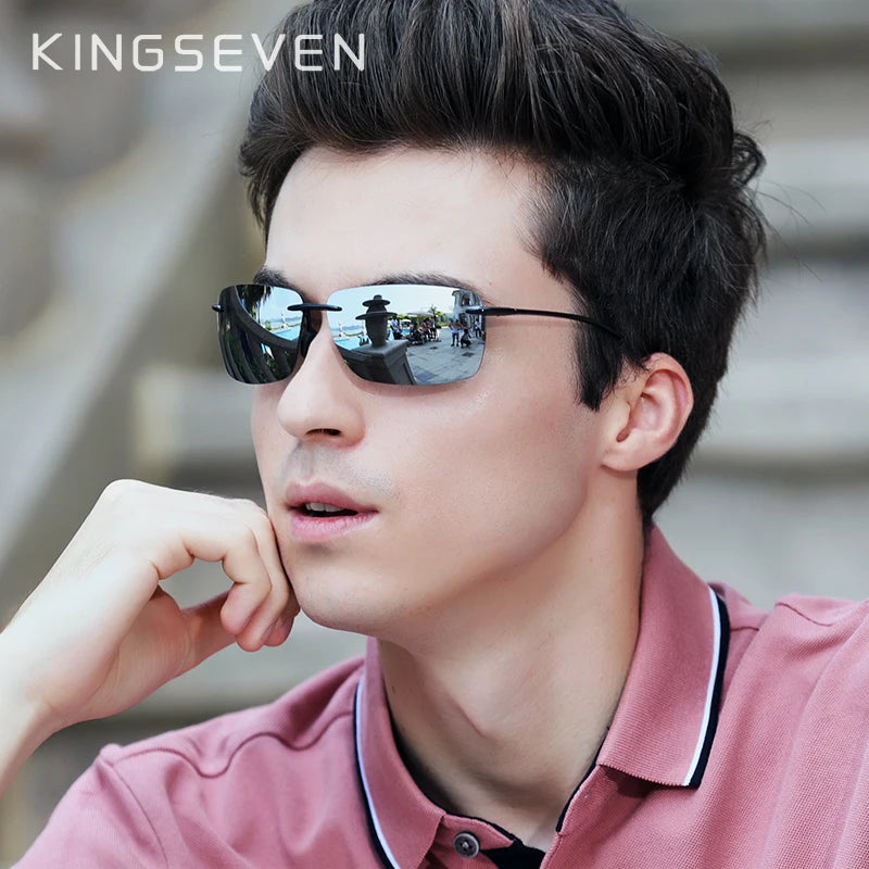 KINGSEVEN TR90 Ochelari de soare fără ramă pentru bărbați Ochelari de soare ultralegeri, pătrați, fără ramă, pentru femei, de marcă, cu lentile oglindă