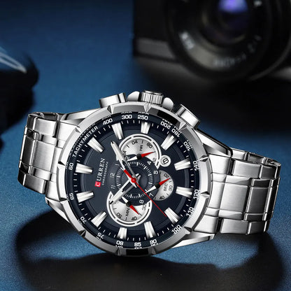 CURREN Business Herren-Armbanduhr, Luxusmarke, Edelstahl-Armbanduhr, Chronograph, Army Military Quarzuhren