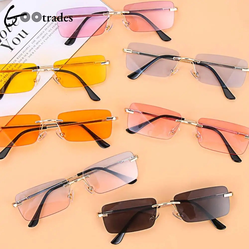 1 buc. Ochelari de soare mici, dreptunghiulari, fără ramă, la modă, pentru femei și bărbați, din aliaj metalic, cu lentile de sticlă, stil de călătorie, protecție UV400