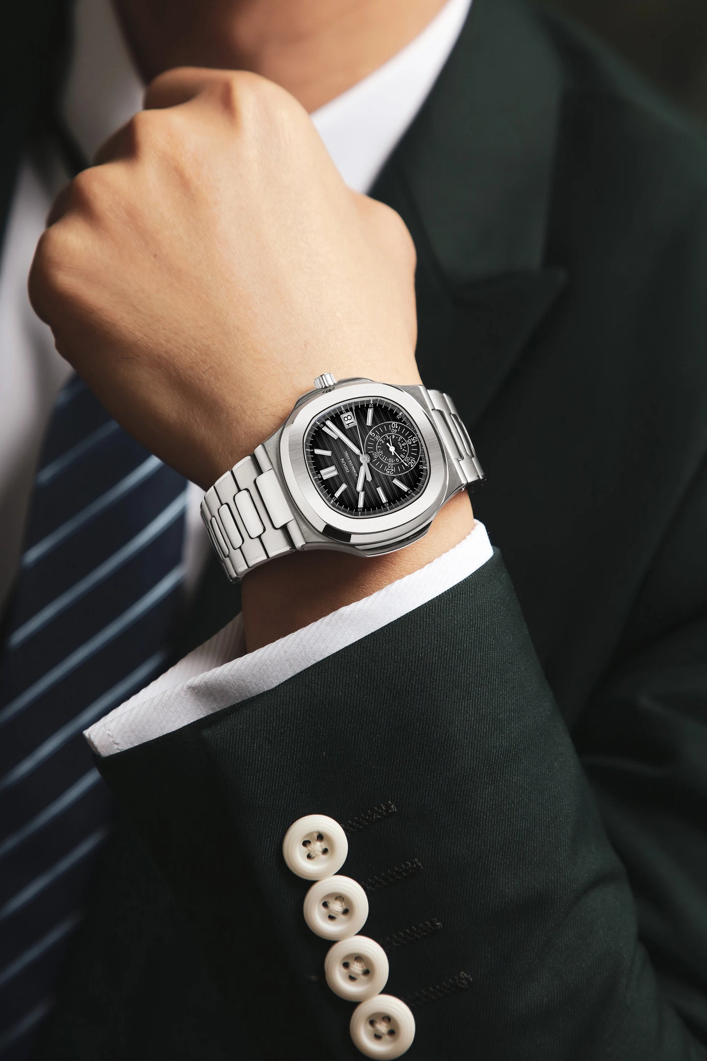 DIDUN Mens Watches Top Brand Luxury Business Stainless Watch Male Military Quartz Chronograph Analog Date Clock Steel Wristwatch