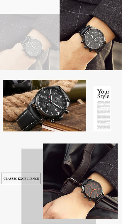 OCHSTIN Mens Watches Quartz Chronograph Men Watch Pilot Sport Male Fashion Wristwatch Top Brand Luxury Leather Waterproof Clock