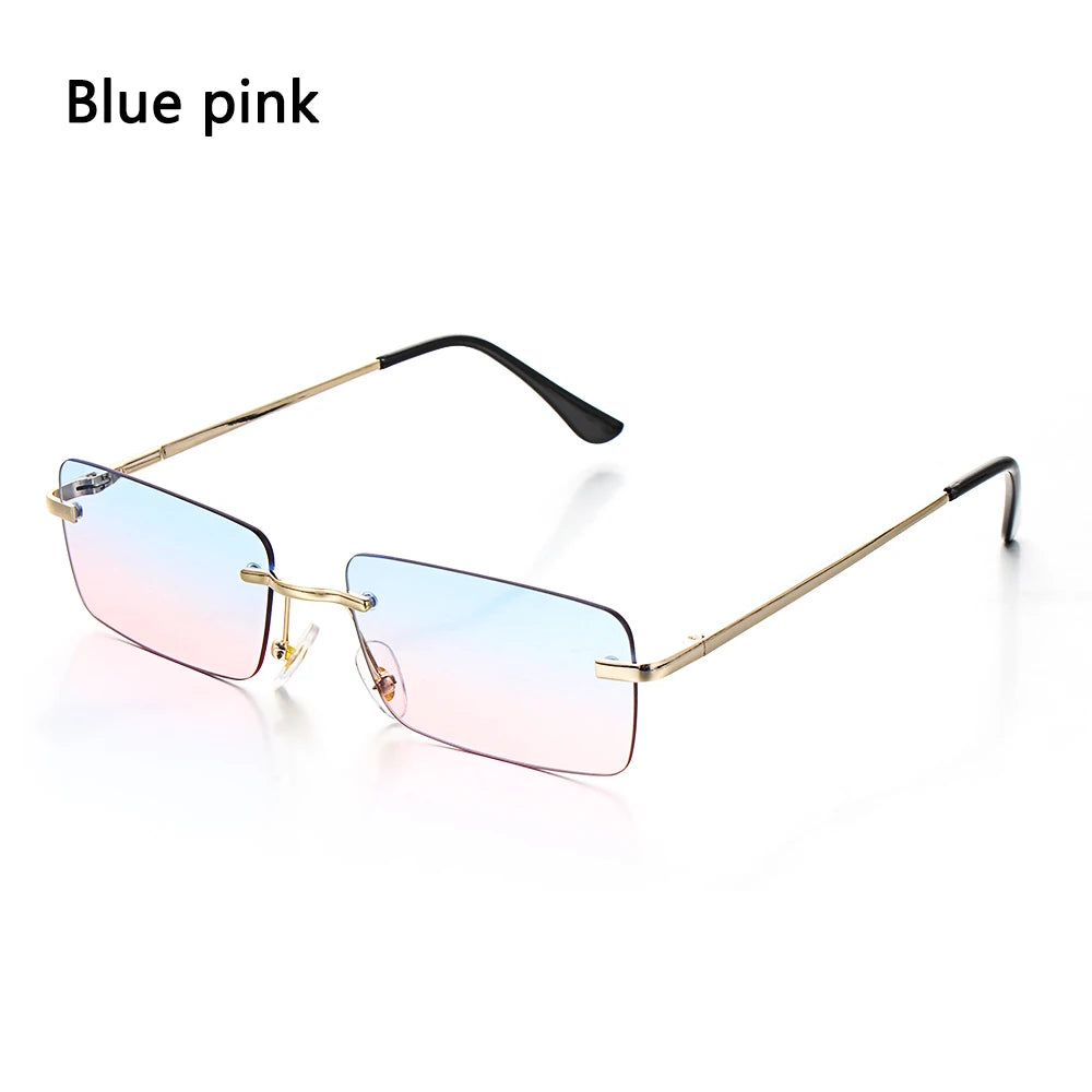 1 buc. Ochelari de soare mici, dreptunghiulari, fără ramă, la modă, pentru femei și bărbați, din aliaj metalic, cu lentile de sticlă, stil de călătorie, protecție UV400