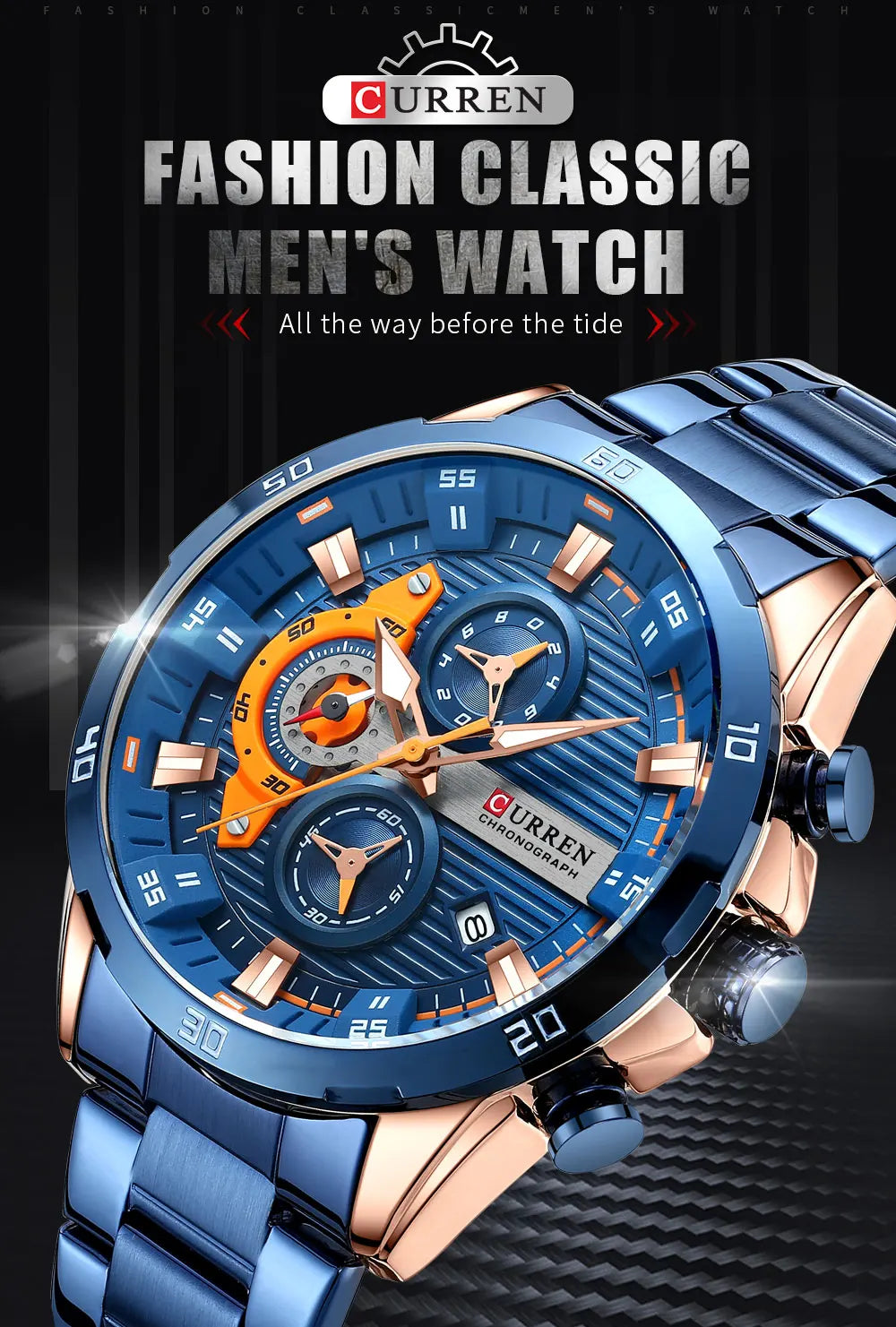 CURREN Men Watch Top Brand Luxury Sports Quartz Mens Watches Full Steel Waterproof Chronograph Wristwatch Men Relogio Masculino