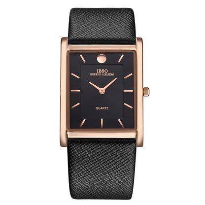IBSO Ultra-Thin Rectangle Dial Men's Quartz Watch Luxury Business Style Genuine Leather Strap Waterproof New Men WristWatches