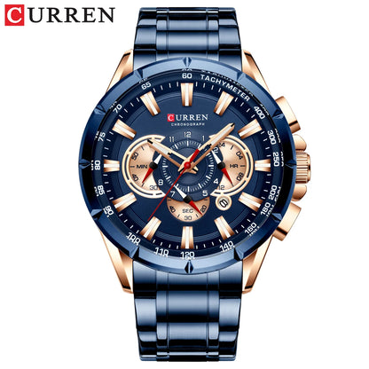 CURREN Business Herren-Armbanduhr, Luxusmarke, Edelstahl-Armbanduhr, Chronograph, Army Military Quarzuhren