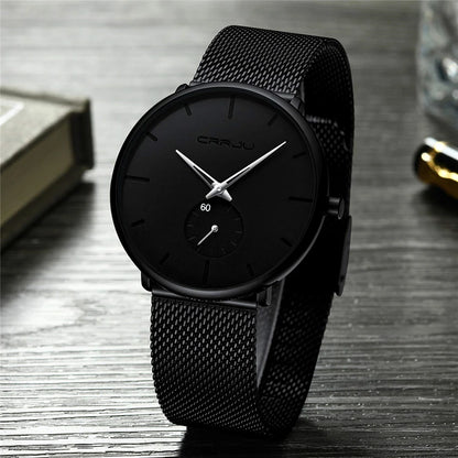 Relógio para homem CRRJU – Relógio de quartzo de luxo, estilo descontraído, fino, com bracelete em malha de aço, estanque e desportivo.