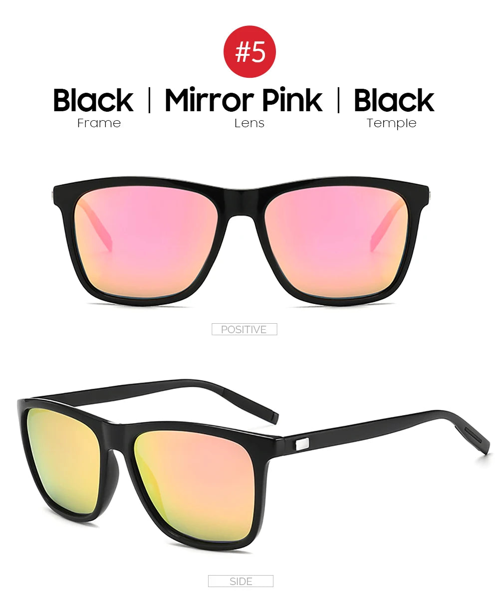 VIVIBEE Ochelari de soare polarizați de lux, pătrați, pentru bărbați, cu lentile oglindă albastre, clasici, unisex, la modă, pentru femei