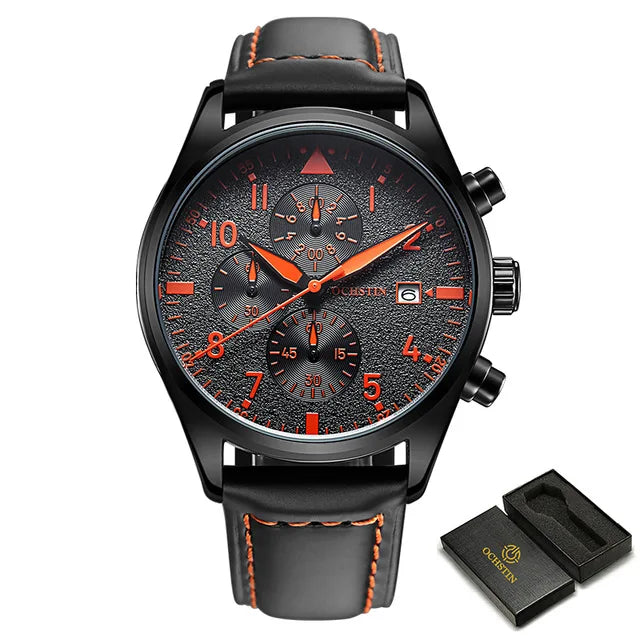 OCHSTIN Mens Watches Quartz Chronograph Men Watch Pilot Sport Male Fashion Wristwatch Top Brand Luxury Leather Waterproof Clock