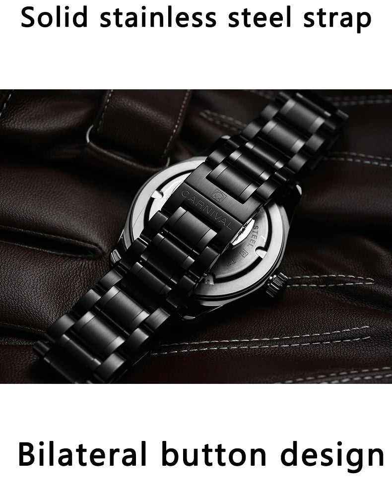 Orologio da uomo CARNIVAL Luxury Brand 8638 al quarzo, lancette luminose, impermeabile, in solido acciaio inossidabile