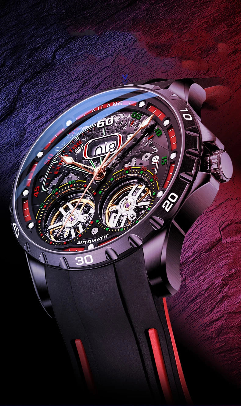 AILANG Super Cool Double Tourbillon Automatic Mechanical Watch Men Luxury Brand Luminous Waterproof Watches Men's Reloj Hombre