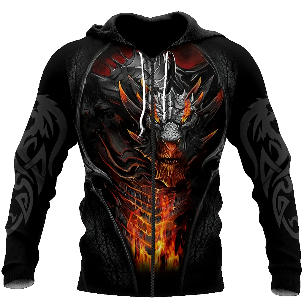 Kaunis tulilohikäärmetatuointi, 3D-printattu miesten huppari, unisex-hupparit, collegepaita, syksyinen streetwear, rento takki, verryttelyasu KJ747