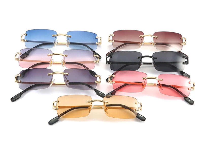 Ochelari de soare retro Kachawoo, dreptunghiulari, fără ramă, pentru bărbați și femei, UV400, mici, la modă, albastru, roz, auriu, metalici, cadouri de ziua de naștere