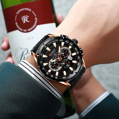 CURREN Business Herren-Armbanduhr, Luxusmarke, Edelstahl-Armbanduhr, Chronograph, Army Military Quarzuhren