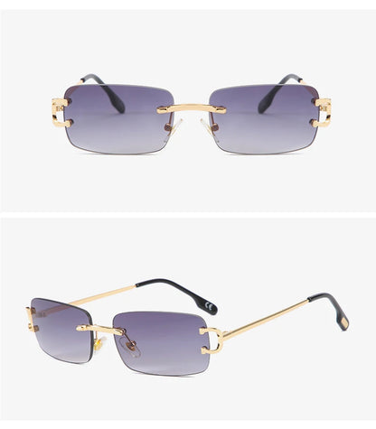 Ochelari de soare retro Kachawoo, dreptunghiulari, fără ramă, pentru bărbați și femei, UV400, mici, la modă, albastru, roz, auriu, metalici, cadouri de ziua de naștere