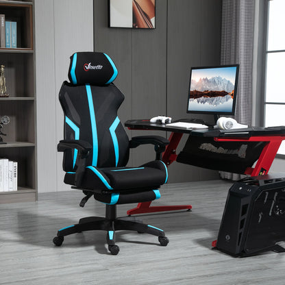 Vinsetto Retractable Height Adjustable Blue Footrest Retractable Gaming Chair