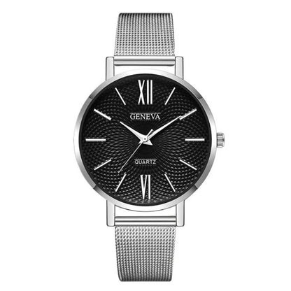 2021 New Geneva Watch Women Black Watches Stainless Steel Mesh Band Quartz Wristwatches Casual Ladies Watches Cheap Price